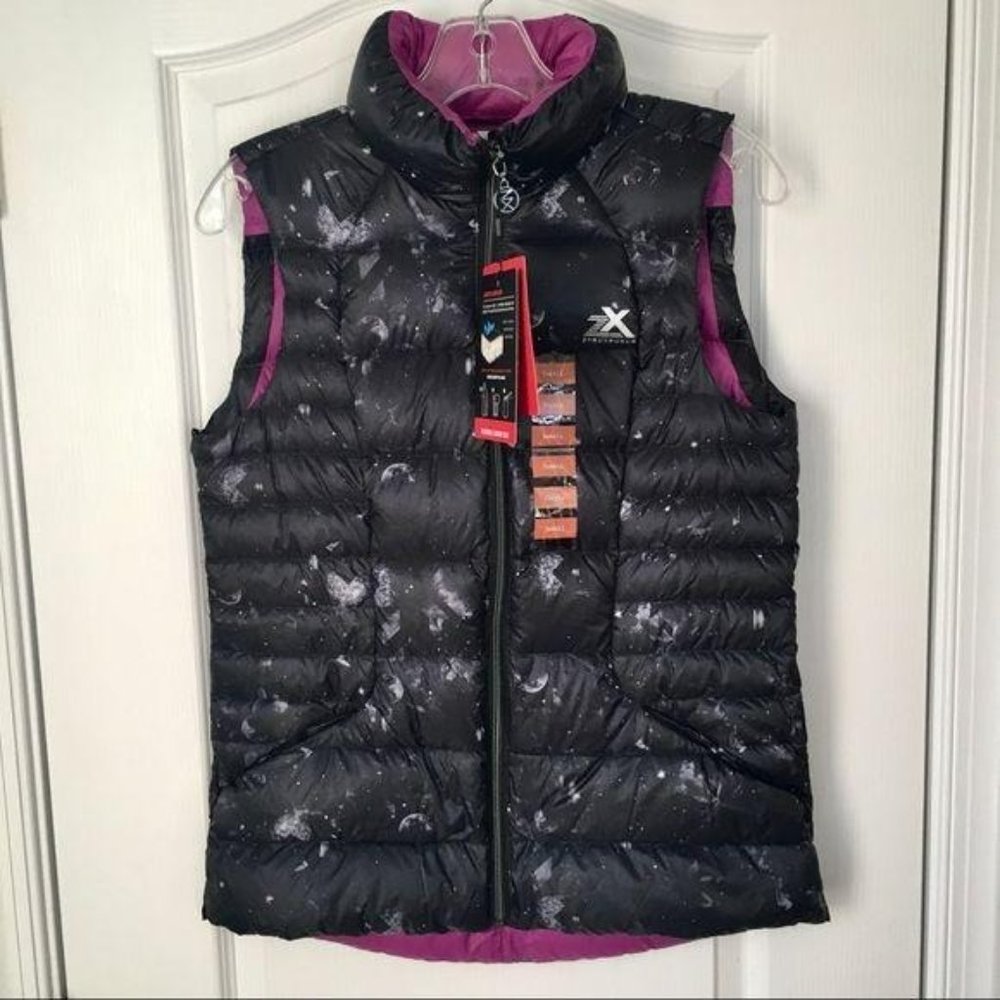ZeroXposur Vest S Women's Black Purple Galaxy Down Filled
